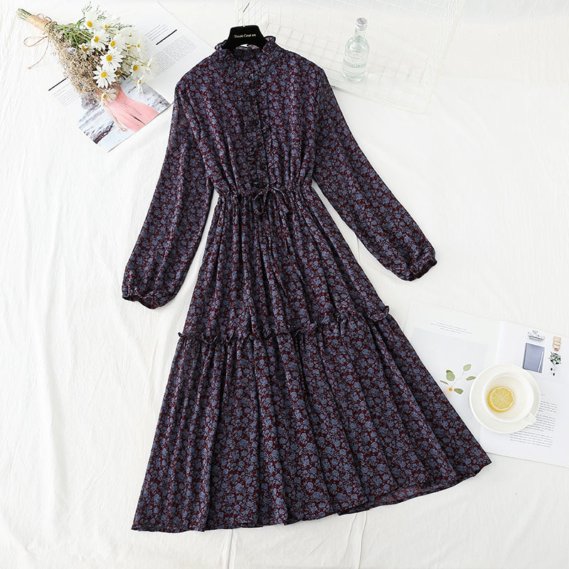 New spring and autumn single breasted slim floral dress for women 2242