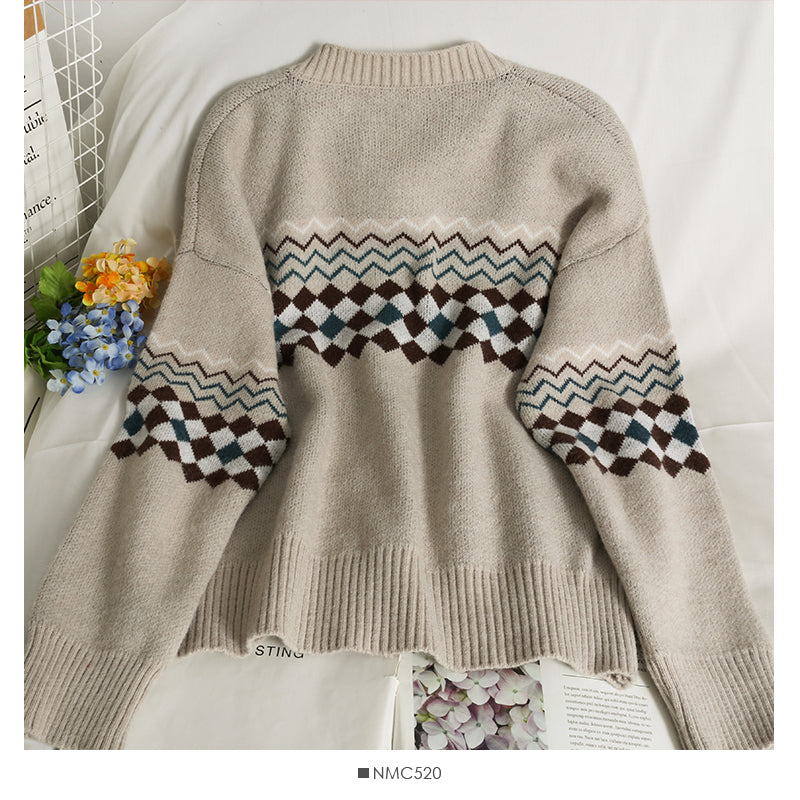 Nouveau cardigan à carreaux à boutonnage simple, pull à manches longues 2055