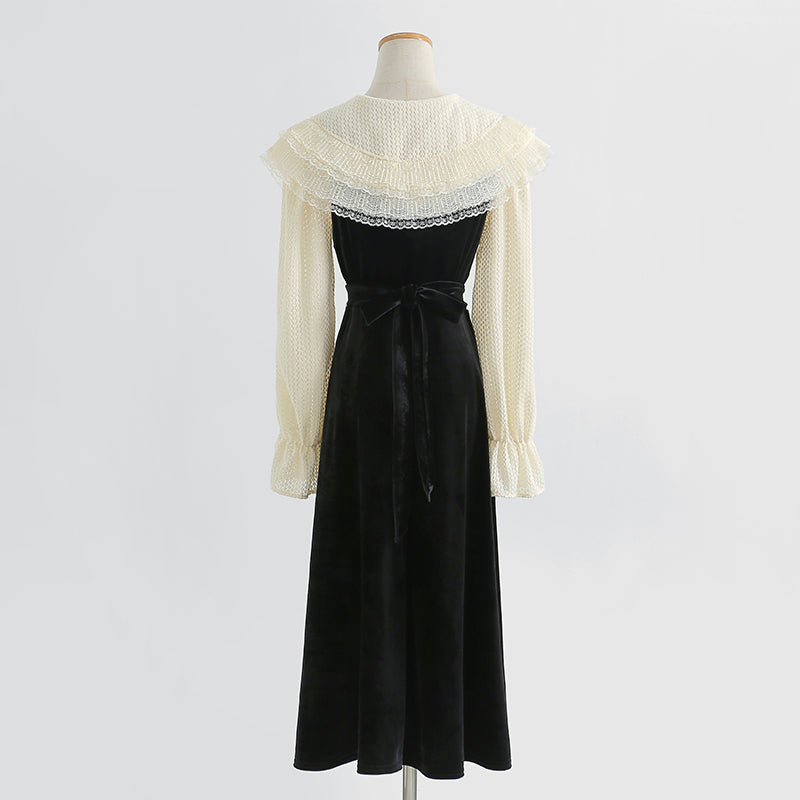 Costume deux pièces robe à bretelles noire Hepburn femme 2273