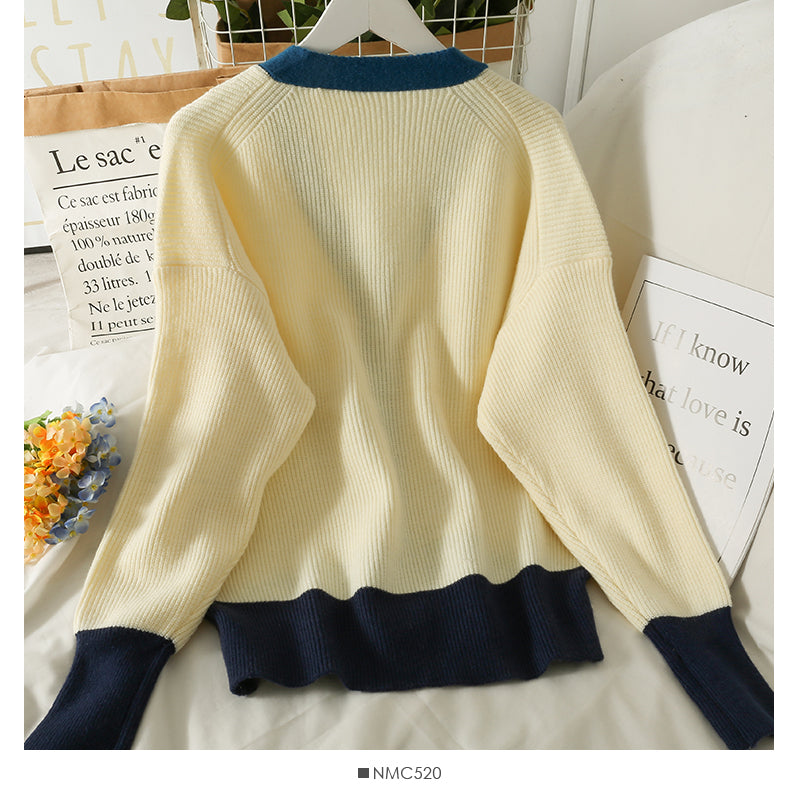 New contrast color stitching loose and thin low neck T-shirt for women 2047