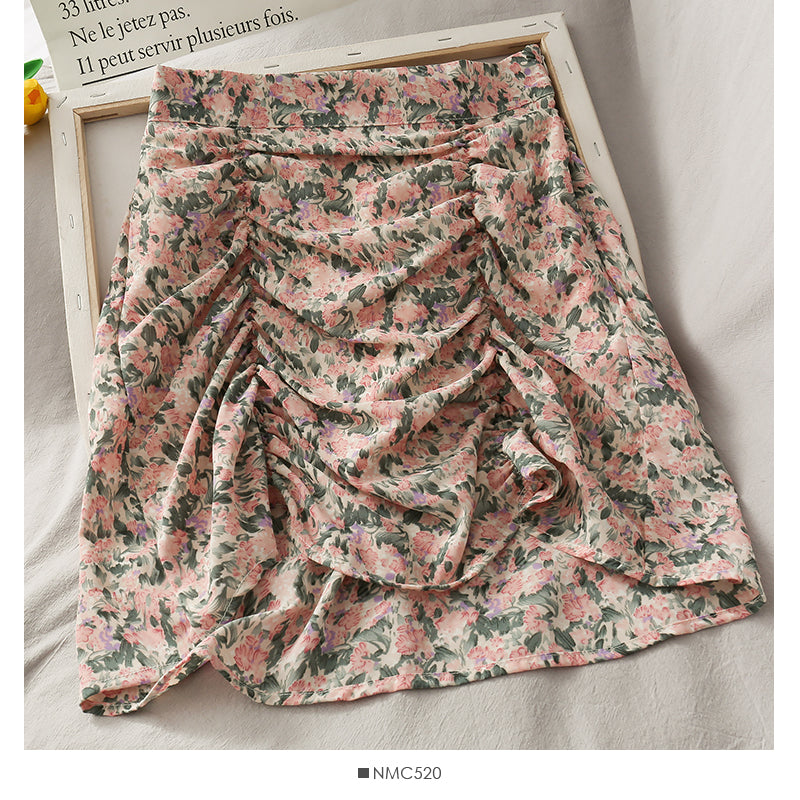 Korean floral pleated high waist skirt 2618