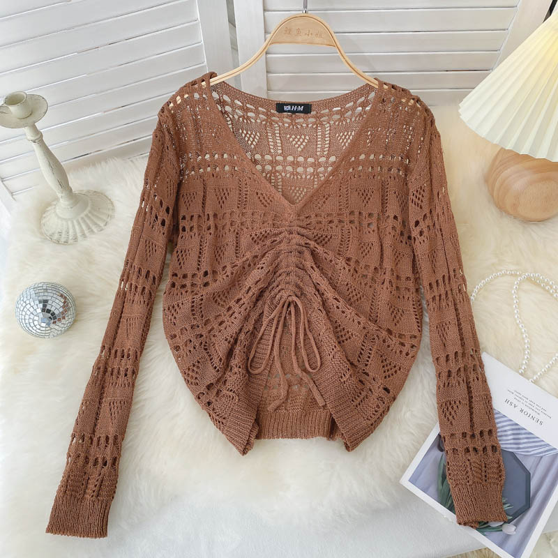 Hollow out design V-Neck Sweater for women 1582
