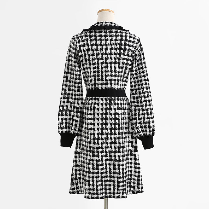 Qianniao lattice slim waist knit dress women's high waist bottomed skirt 2342