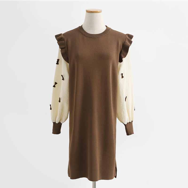 Robe en laine ample et ajustée à manches longues sur le genou, jupe tricotée à fond long 2445