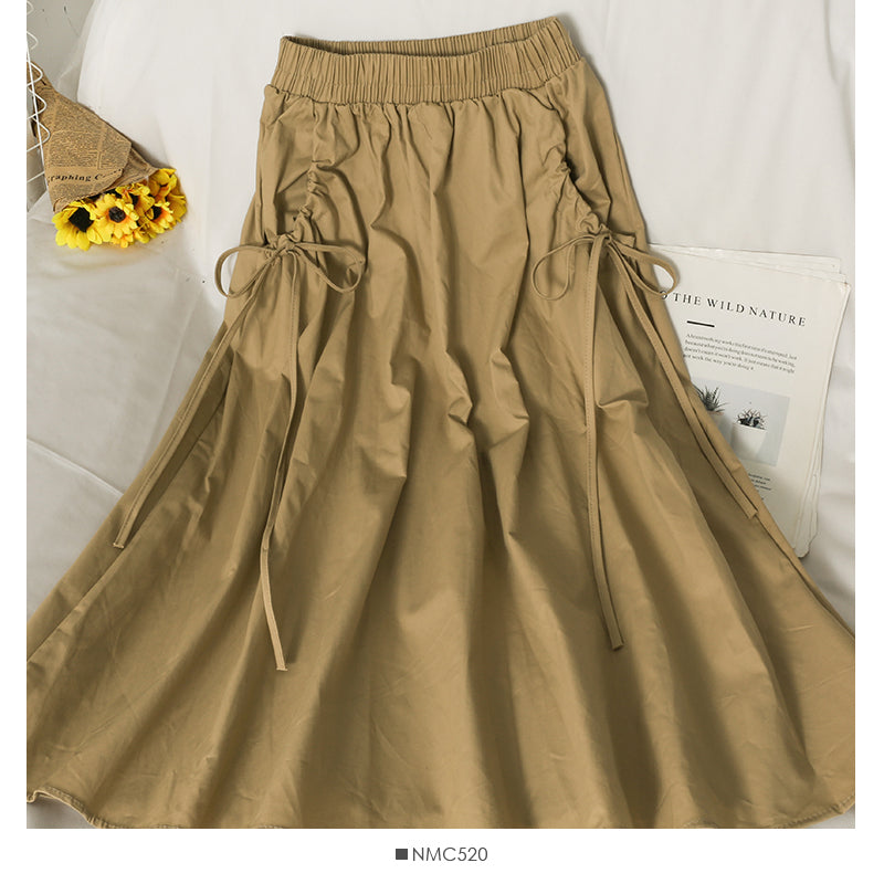 Elastic waist shows thin, medium and long solid color skirt for women 2595