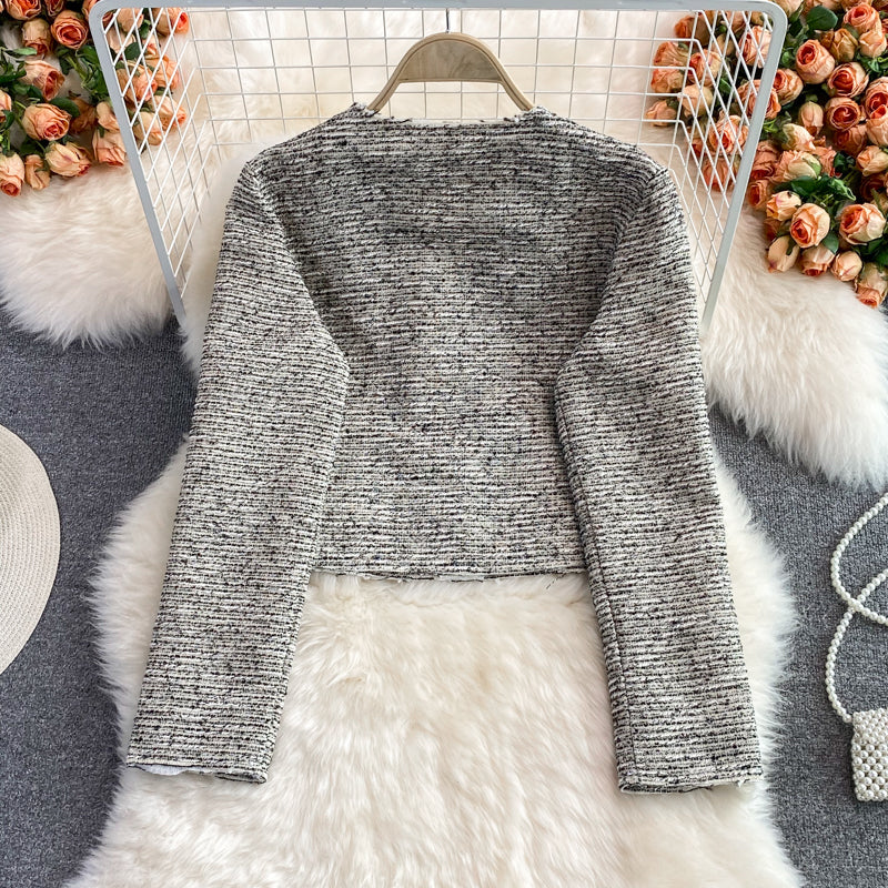 Kleiner duftgewebter Kurzmantel mit V-Ausschnitt für Damen 1676