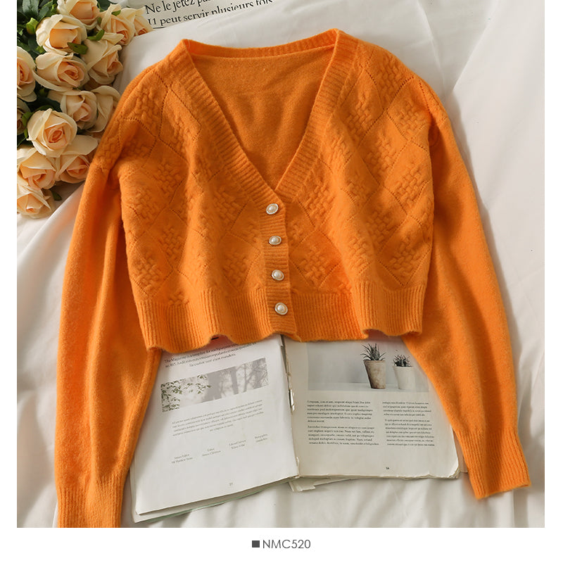 Korean Plaid small short single breasted cardigan sweater 1953