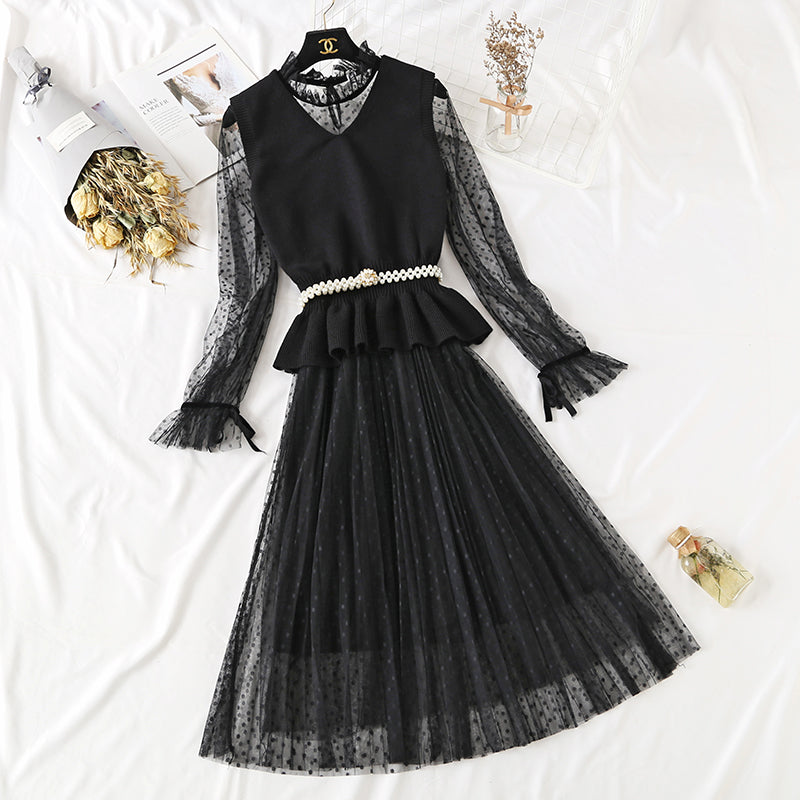 Knee Skirt vest suit two piece set super sweet 2289