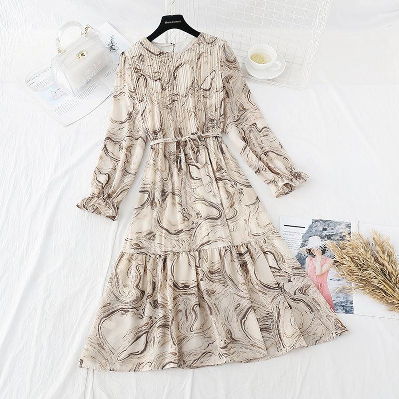 French retro interior with bottom over knee Chiffon loose pleated long skirt 2386