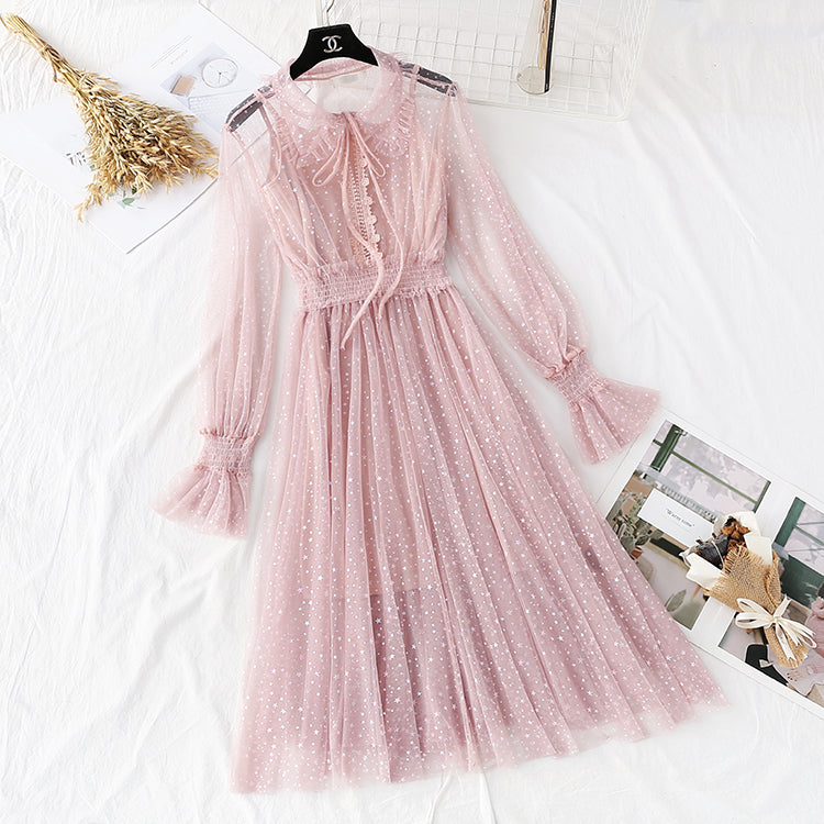 New French retro colorful star long skirt two-piece suit 2240