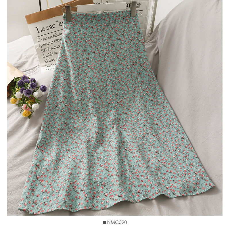 Floral high waist slim mid length skirt 2636