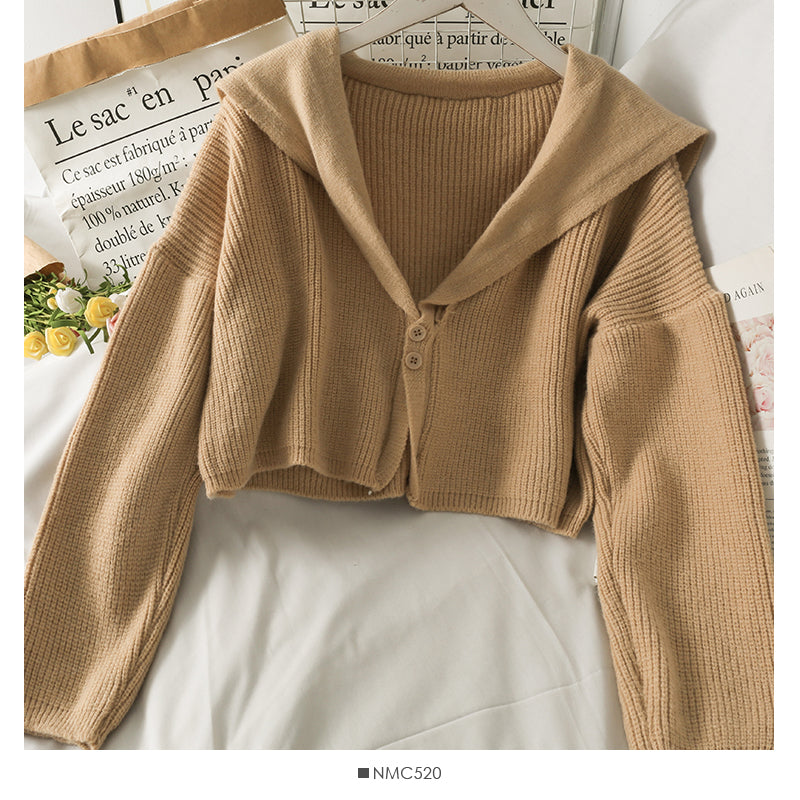 Korean version of foreign style versatile two button short sweater for women 1690
