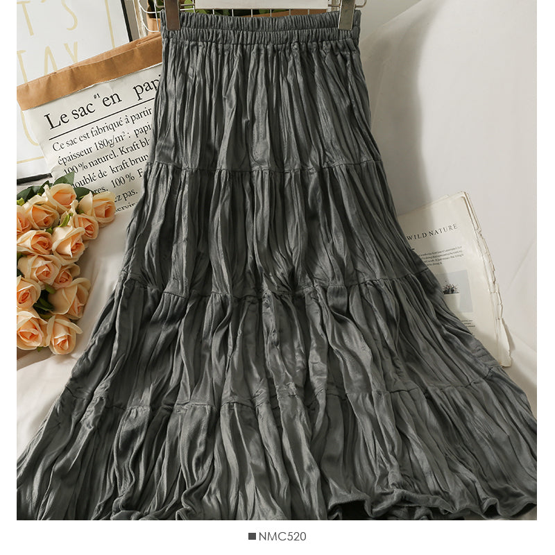 Jupe plissée à coutures en A pour femme, nouvelle jupe unie mi-longue 2506
