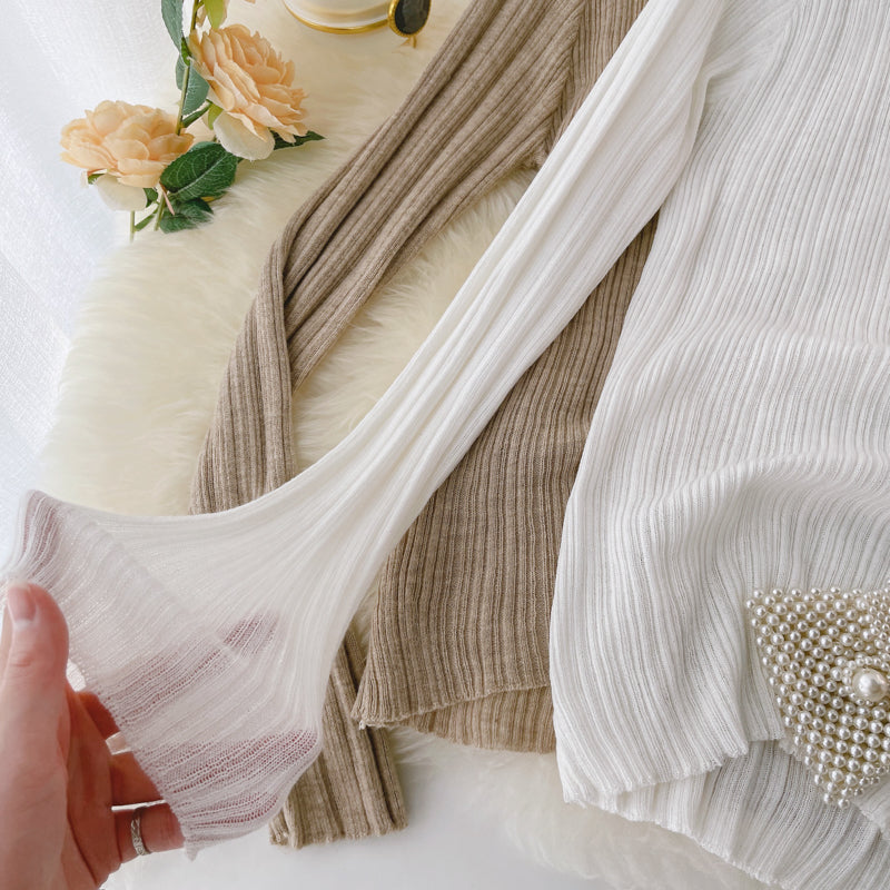 Long sleeved knit top versatile 1579