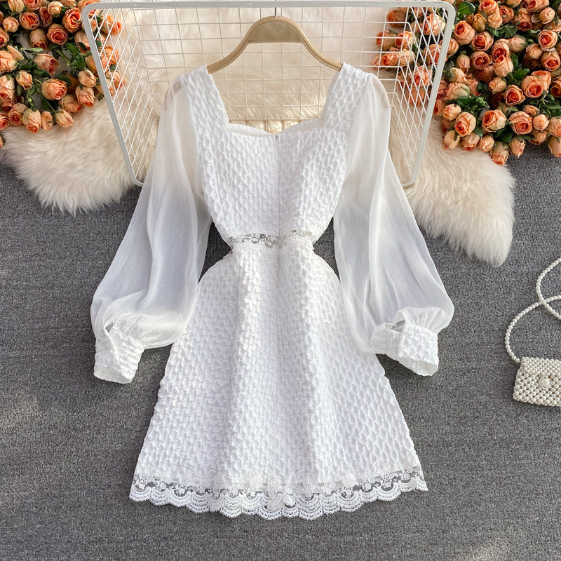 Temperament waist dress Lantern Sleeve 3104