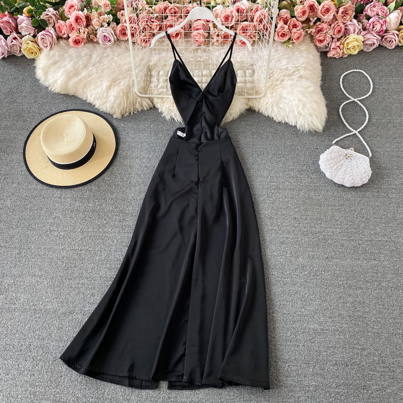 Open back sleeveless waist slim dress slim elegant suspender dress 3307