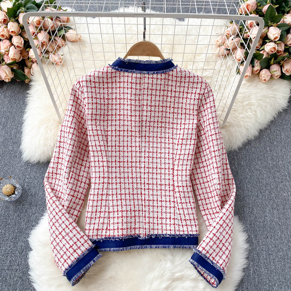 Vintage tweed small fragrance coat with denim design 1561