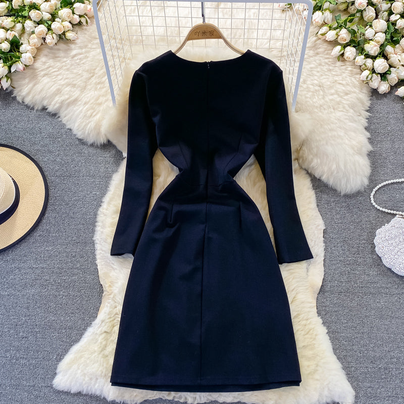 Heavy industry embroidery Sequin slim temperament round neck dress 3271