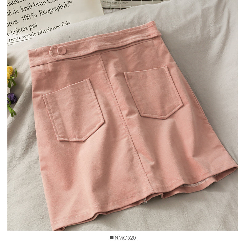 Jupe trapèze décontractée taille haute unie simple et polyvalente 2665