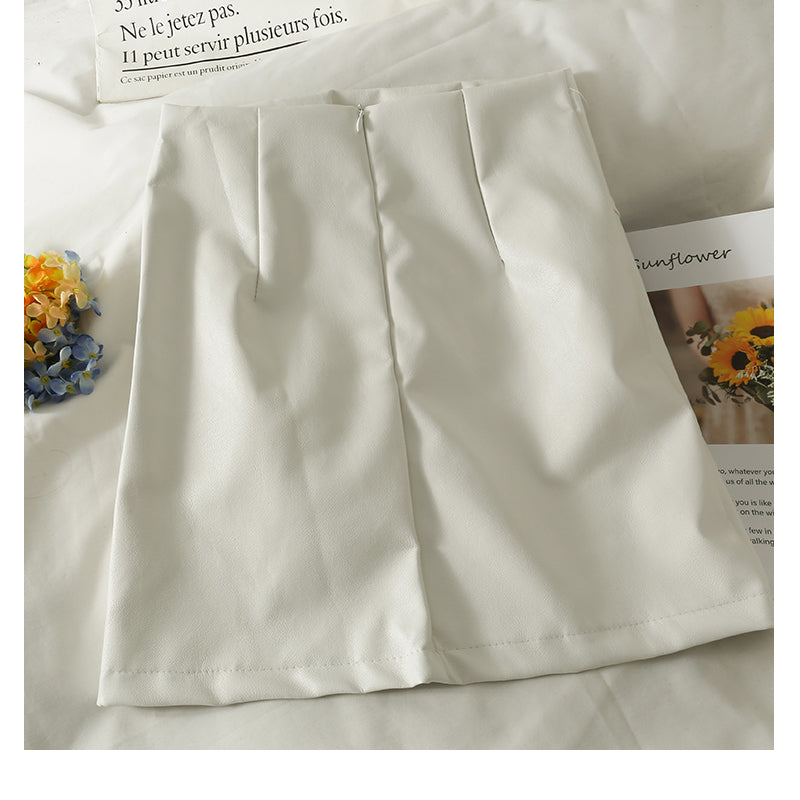 Hong Kong style retro high waist with thin luster A-shaped wrap hip skirt 2582