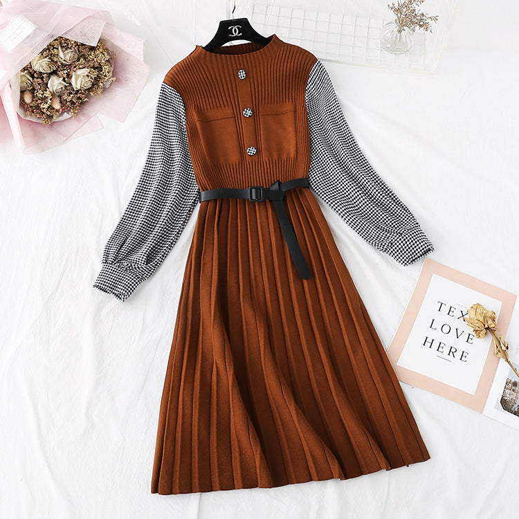 Long wool skirt knee length small fragrance retro bottomed skirt 2372