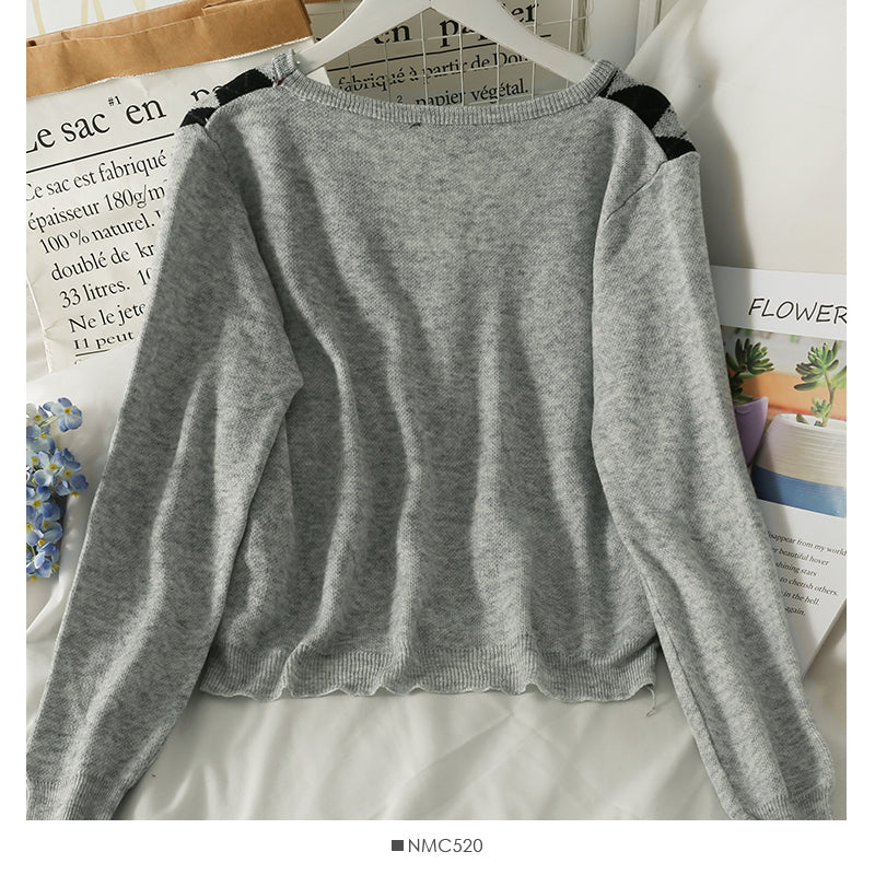 Hong Kong Style Vintage diamond check single breasted cardigan short sweater 1957