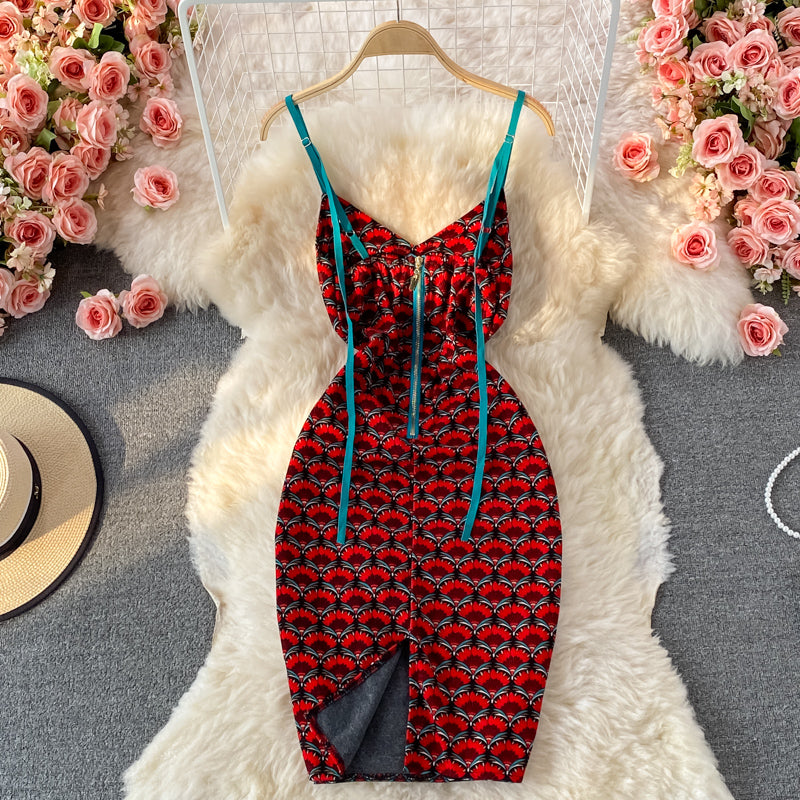 Floral skirt sexy backless slim Hip Wrap Dress 2822