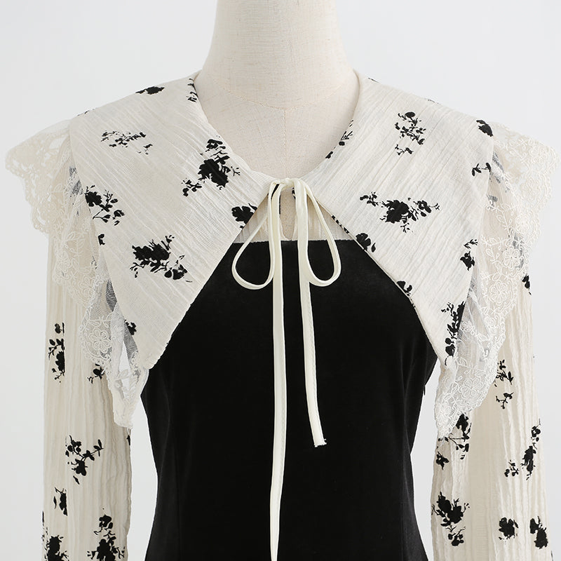 Robe noire de style nouveau tempérament, petite robe en velours doré à la mode début d'automne 2237