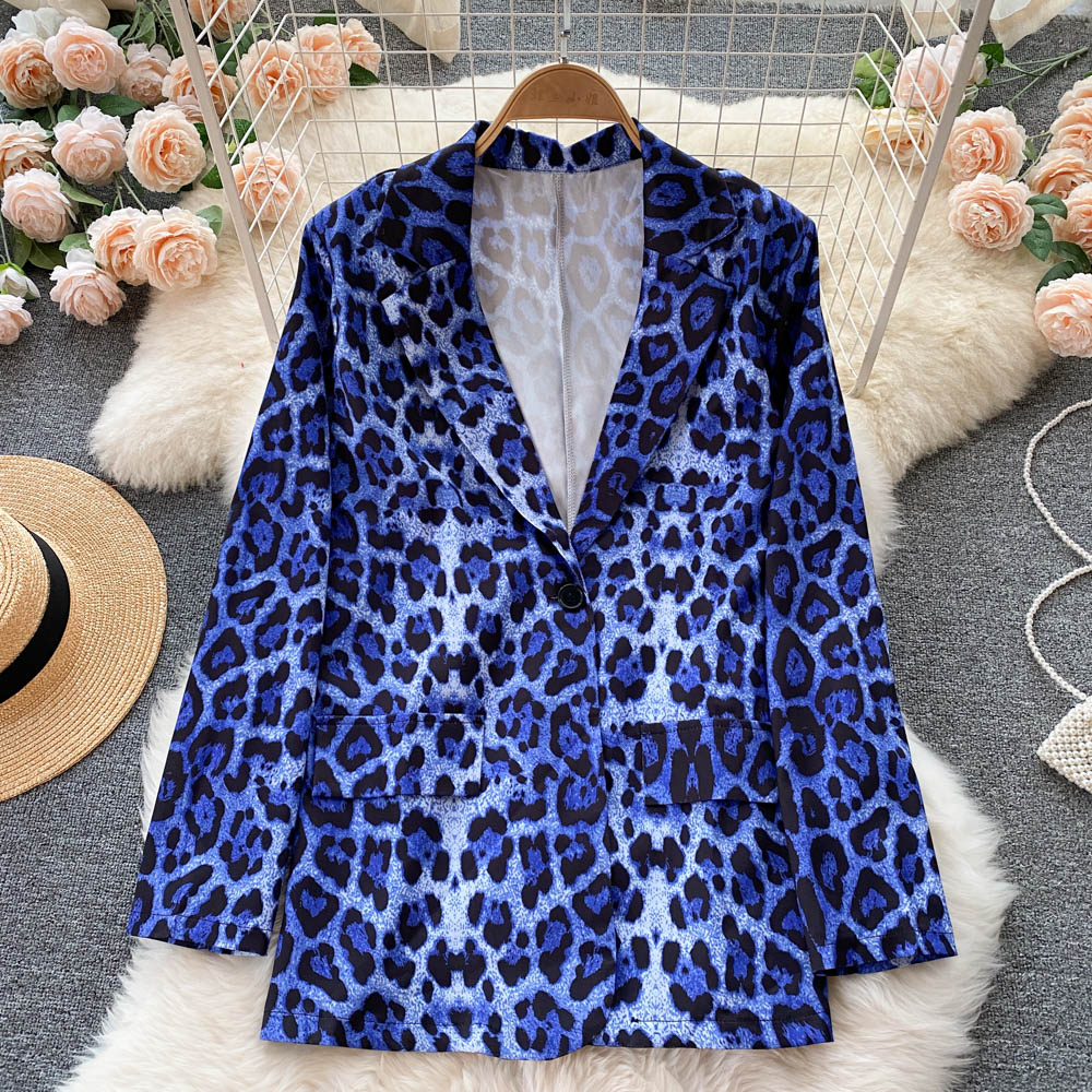 European and American style versatile medium and long leopard print suit 1563