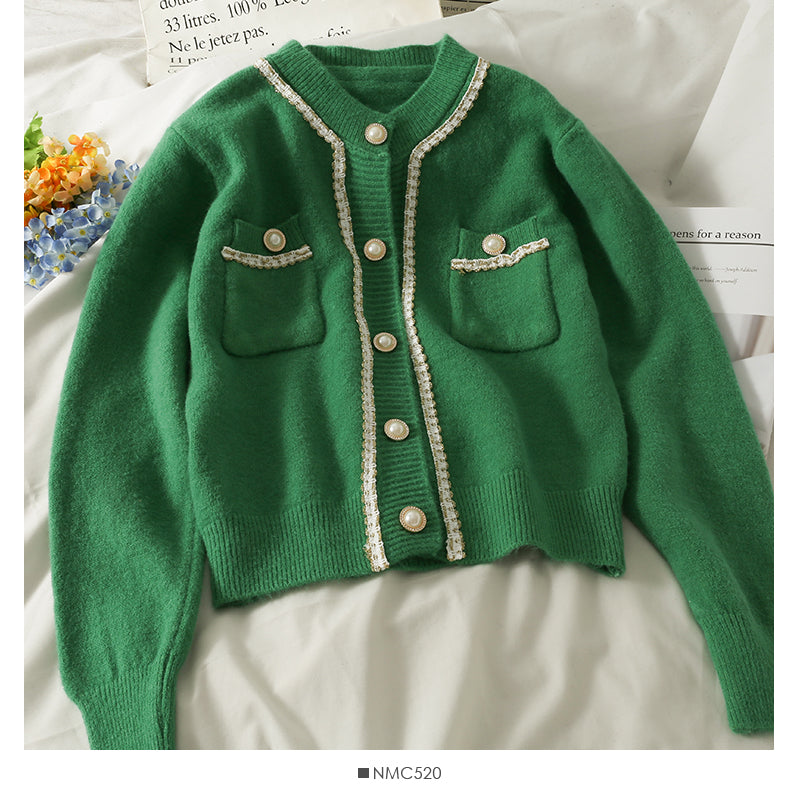 Sweater women's bright silk stripe single breasted cardigan 1796