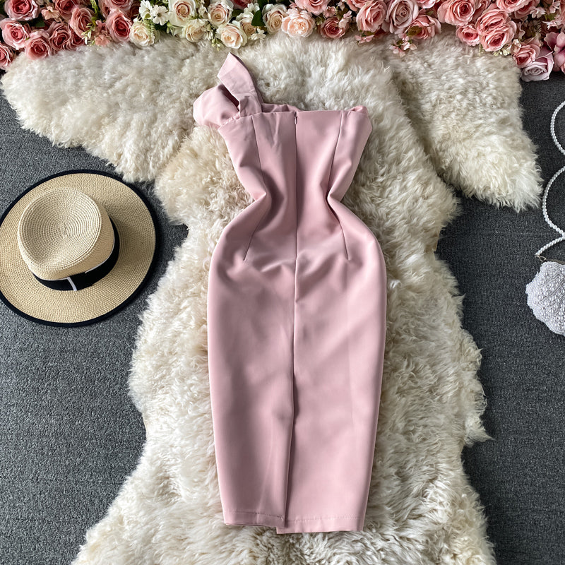 Robe à nœud en diagonale, jupe portefeuille mi-longue aux hanches 3179