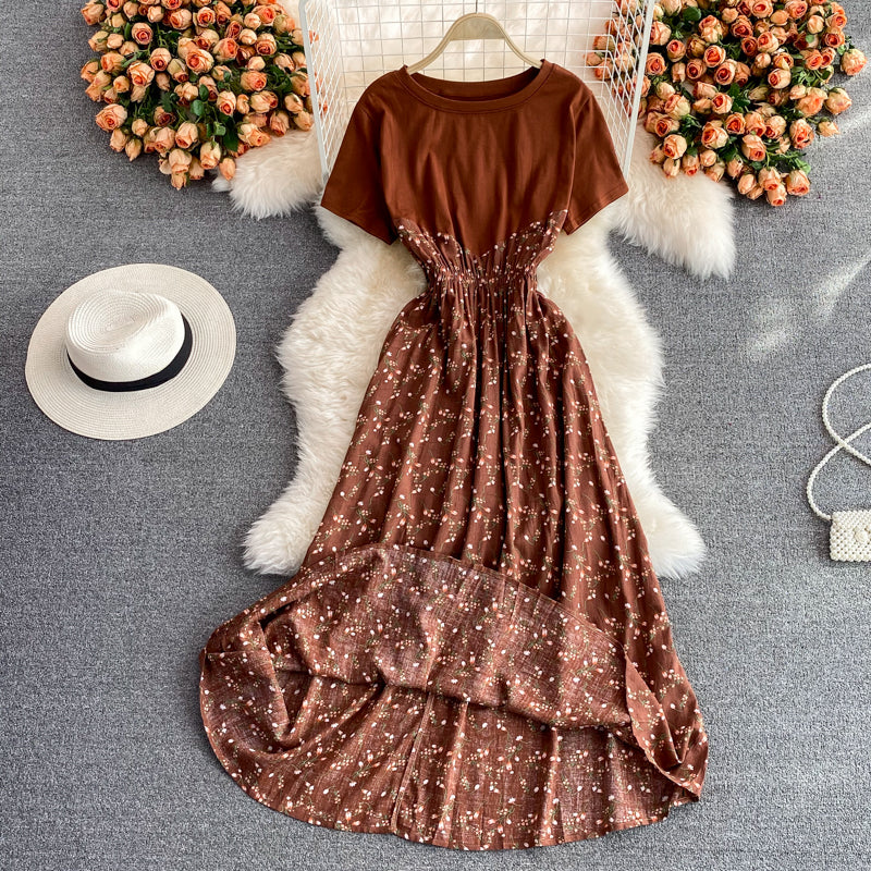 Robe patchwork fleurie à col rond Hepburn 3218