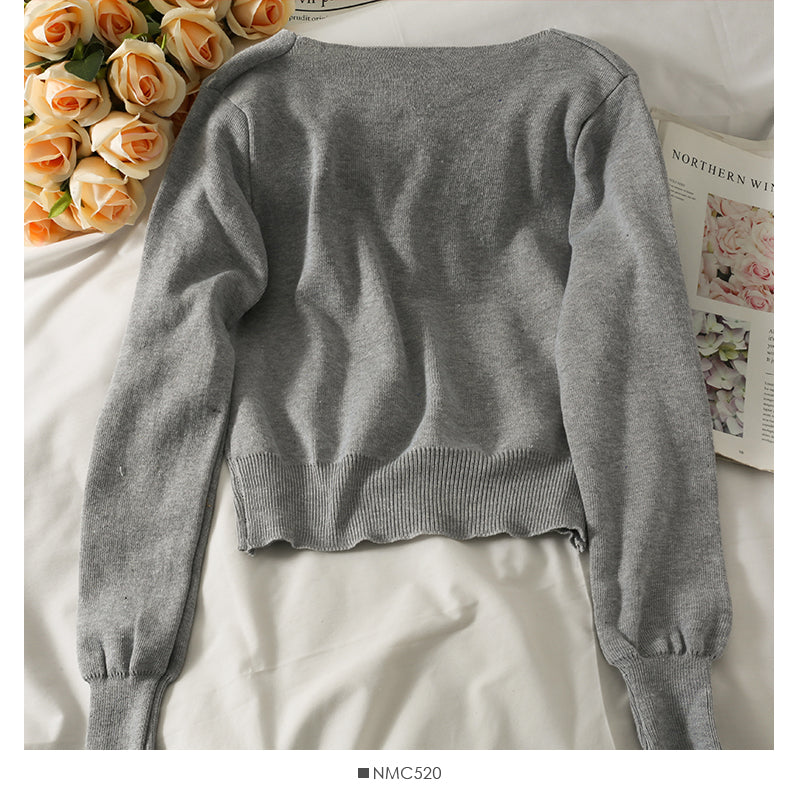 Pull col V à manches courtes et longues pour femme de la minorité française 1886