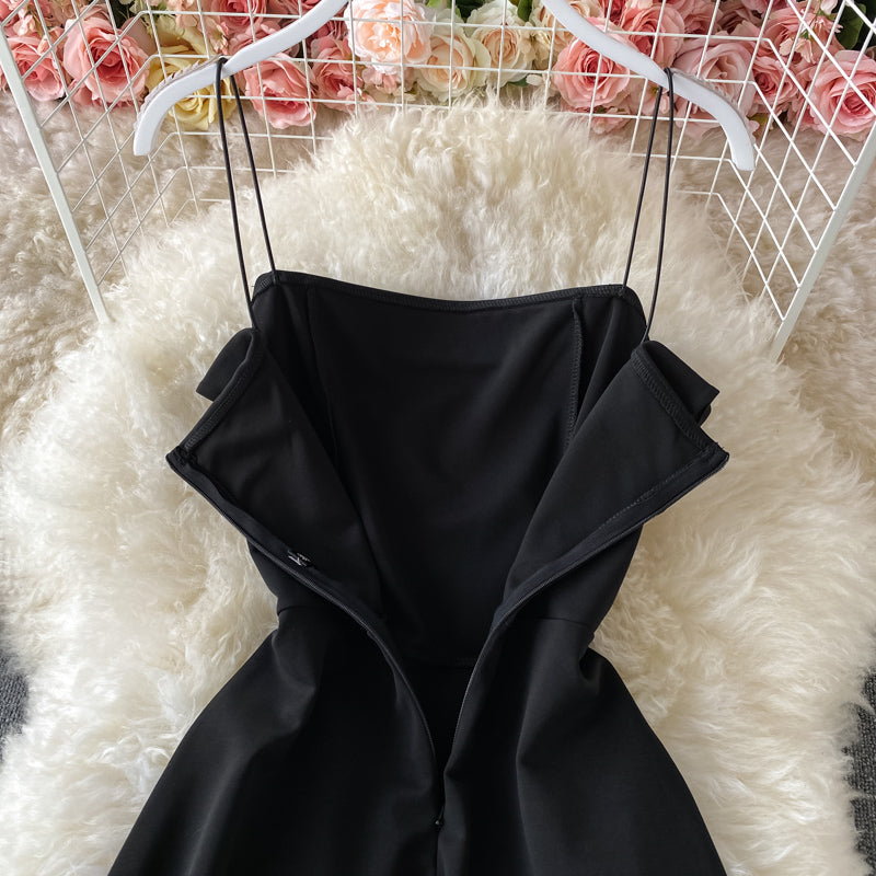 Slim irregular Ruffle suspender dress 2839