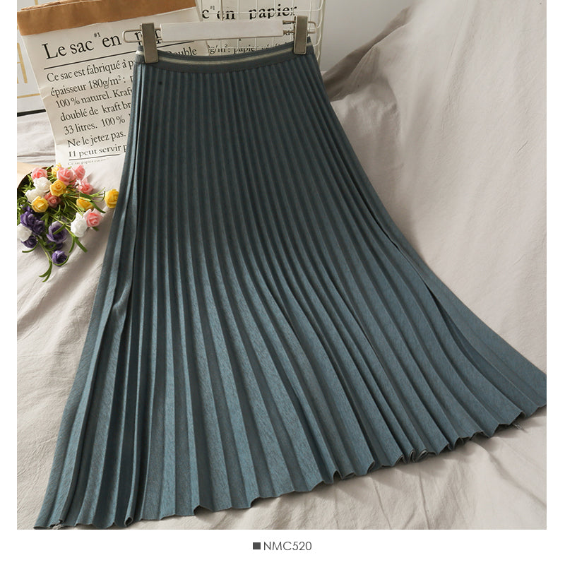 Hong Kong style retro thin medium length organ pleated pleated skirt for women 2658