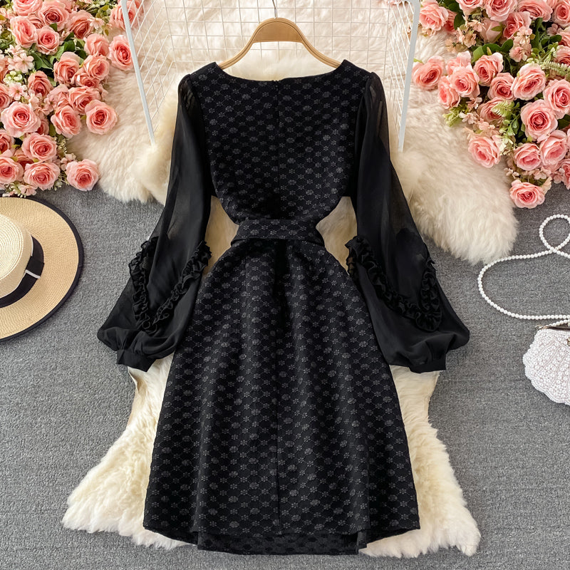 Round neck waist Ruffle Dress 2920