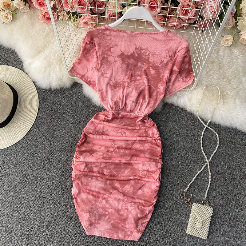 Tie dyed high waist and buttocks Korean version slim 3431