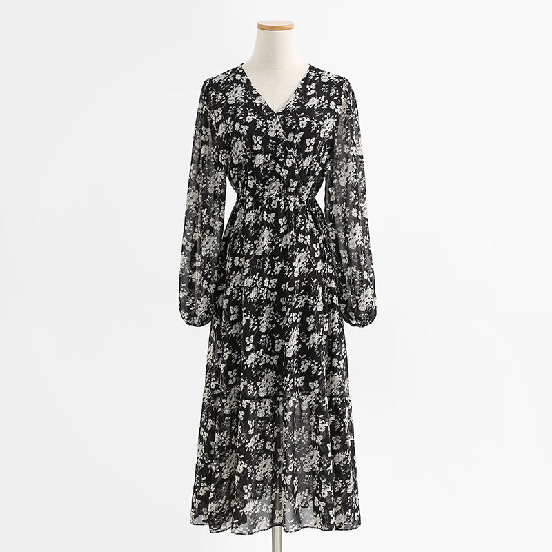 Temperamentvolles Kleid mit V-Ausschnitt, französischer Taillenverschluss, dünner, langer Chiffonrock 2280