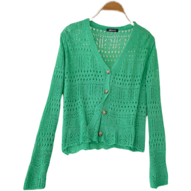 Knitted cardigan Vintage Crochet cut-out sunscreen long sleeve 1586