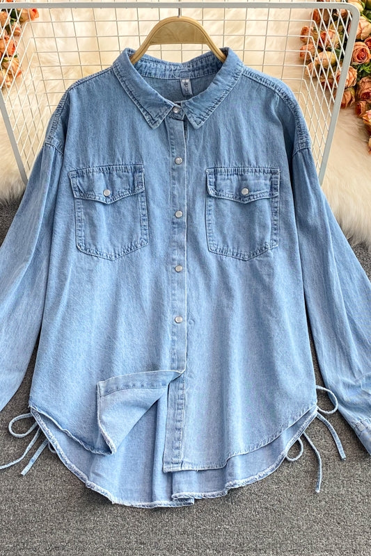 Medium length irregular denim women's coat 1681