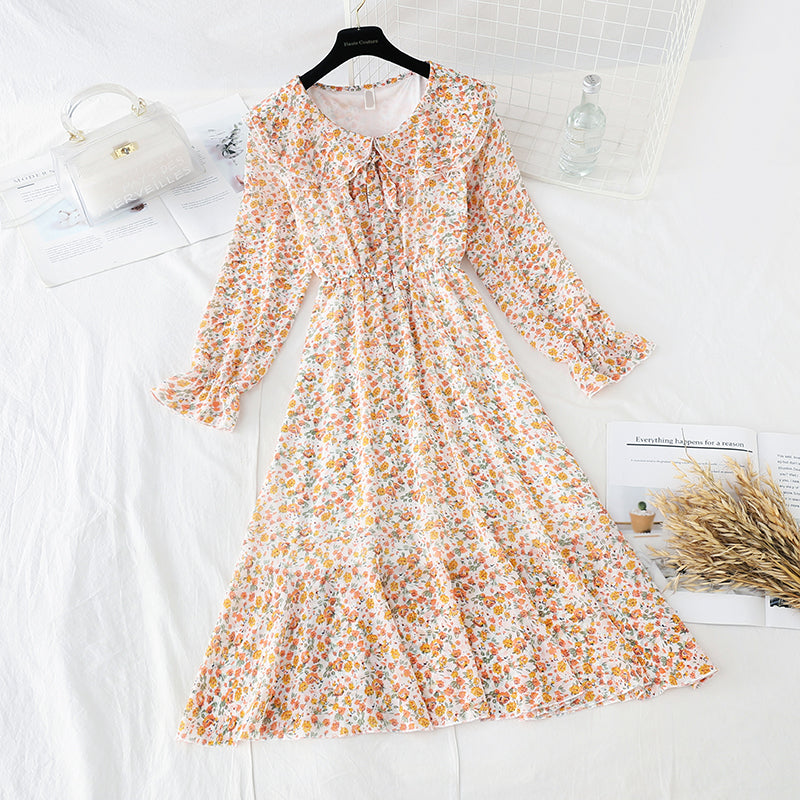 French retro floral Platycodon grandiflorum skirt shows thin temperament at the waist 2194