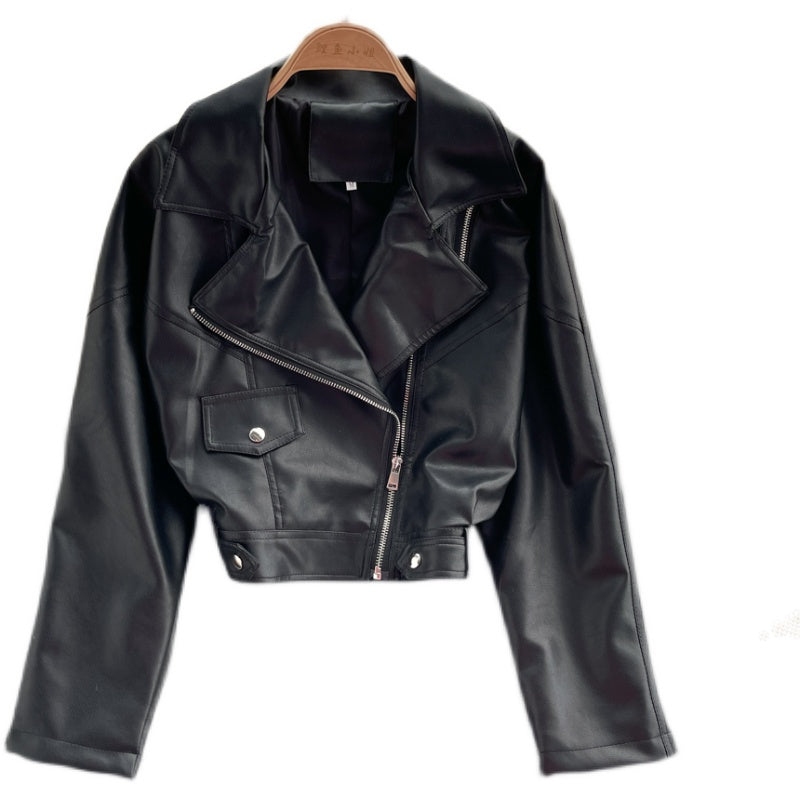 Leather women's slim and versatile Motorcycle Jacket 1559