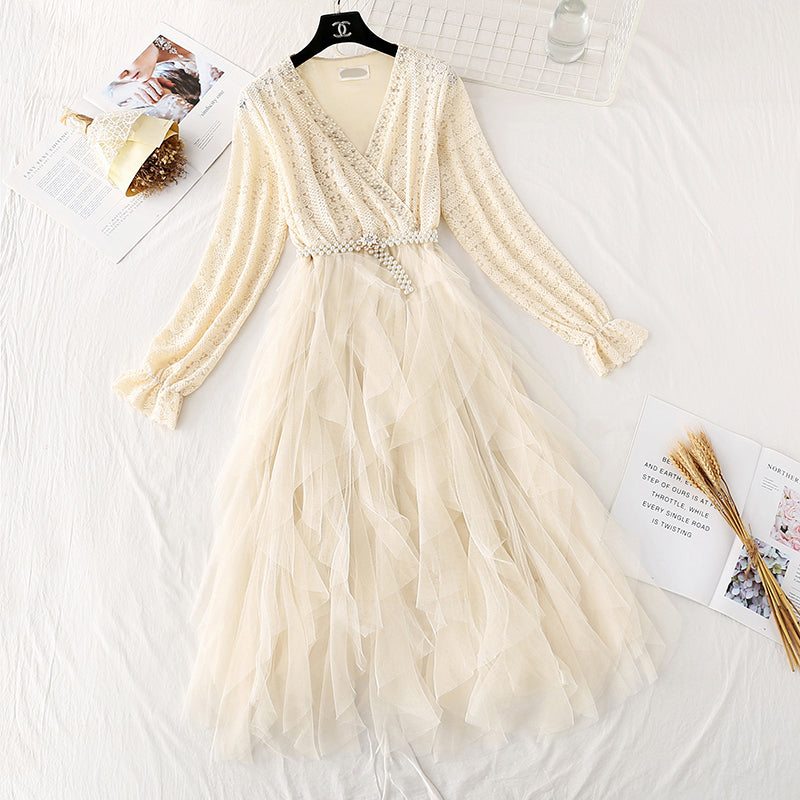 Vintage mesh stitched cake skirt with a slim waist 2221