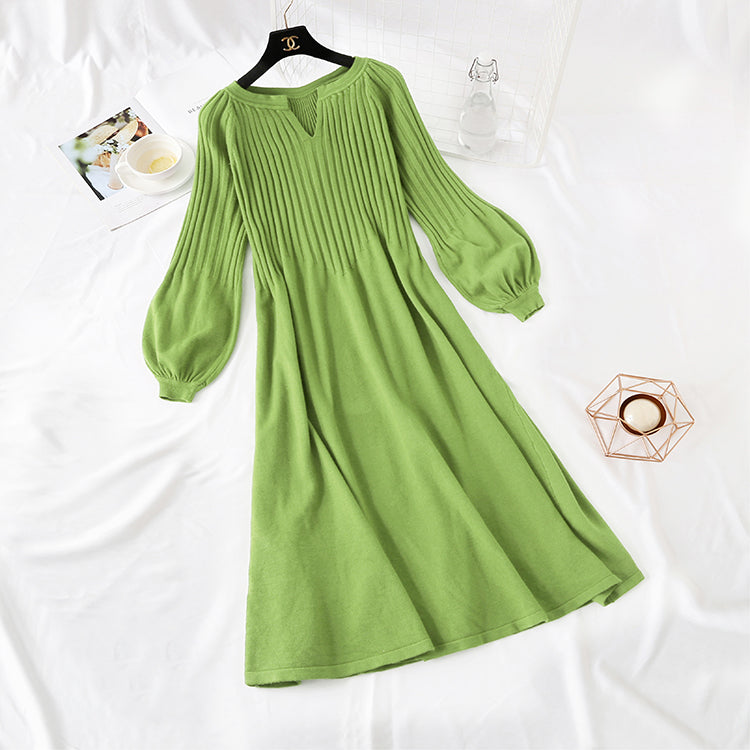 Women's net red long sleeve bottomed knitted dress 2138