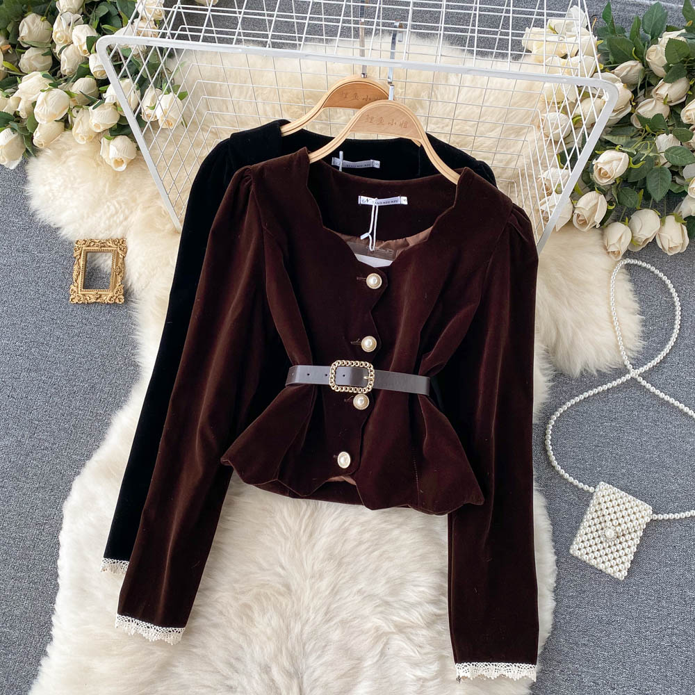 Top kurzes Samthemd im ausländischen Stil 1501