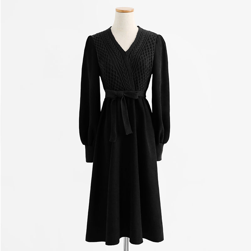 Premium lace up wool dress with bottom skirt 2332