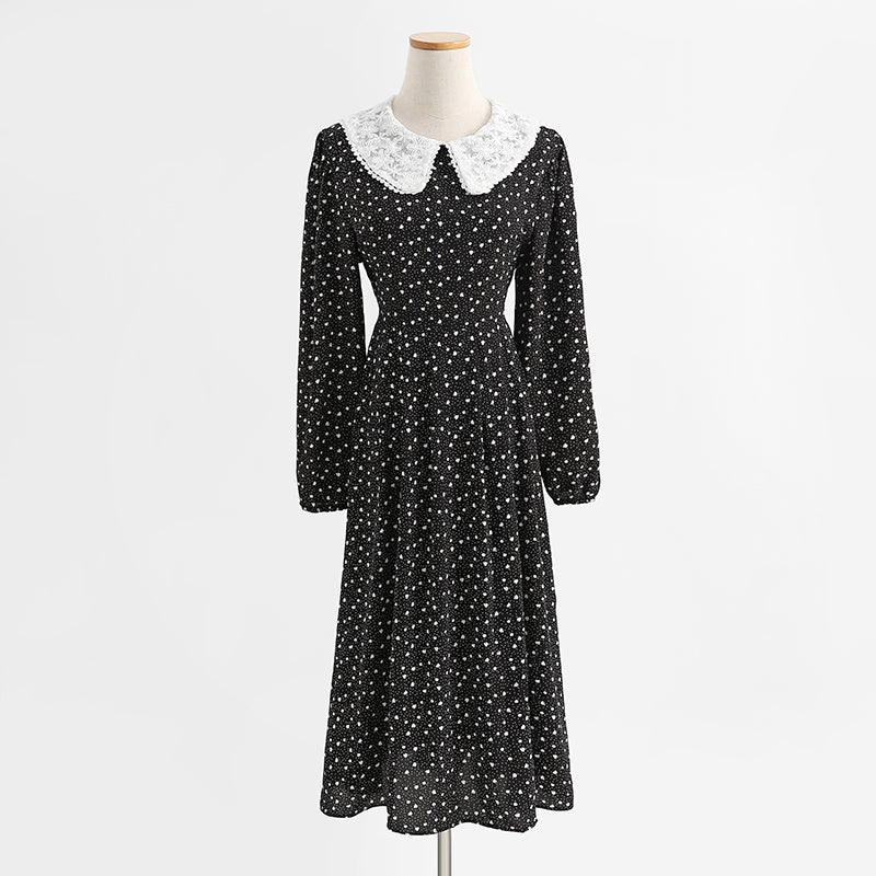 New female doll neck Vintage Chiffon Floral Dress 2250