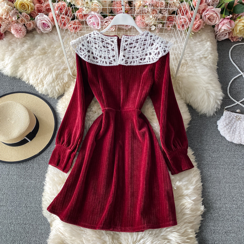 Retro temperament, slim waist, corduroy A-shaped skirt 3152