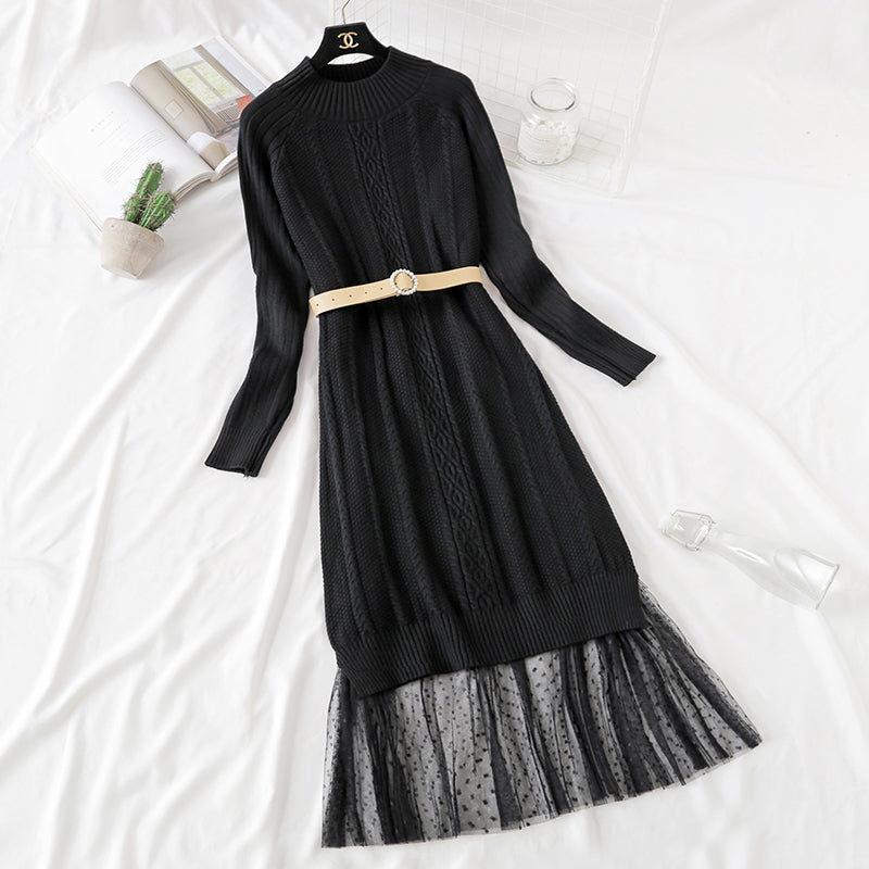 Polka Dot gauze long skirt net red two-piece suit 2467