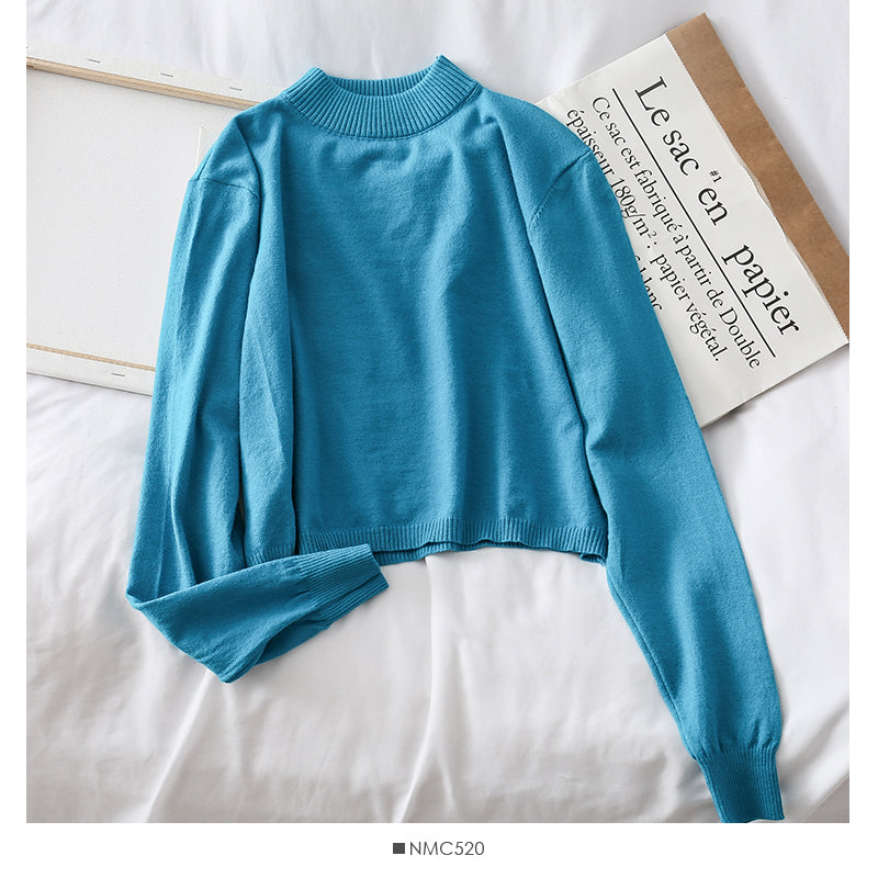Candy color crew neck Pullover Sweater solid color versatile 1761
